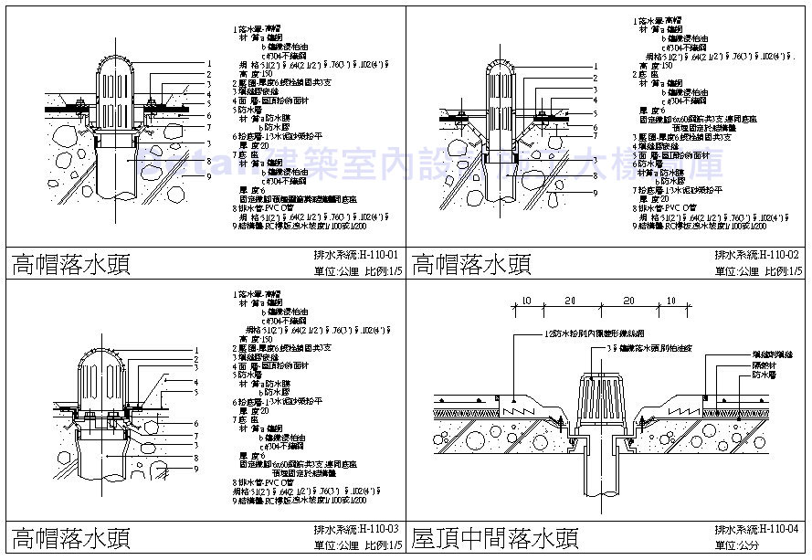 ★排水系統施工細部圖 落水頭 排水系統 排水回收 中水系統 排水施工圖 防漏